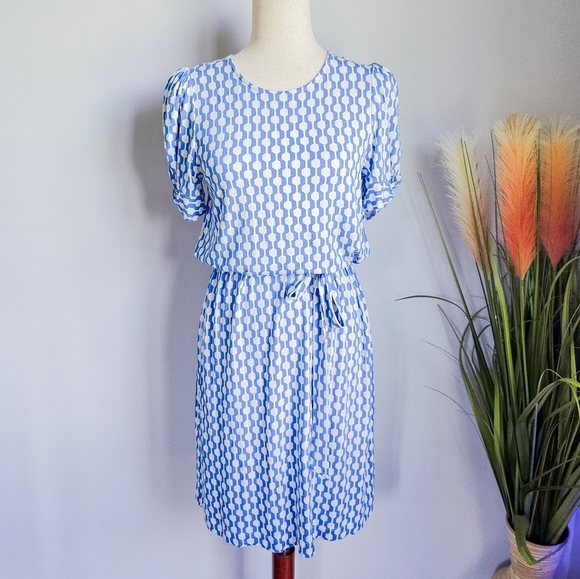 Boden New Moroccan Blue Geo Azure Knot Detail Jersey Knit Dress Womens Size 8 - Picture 2 of 13